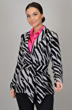 SWEETNESS Kadın Siyah Gri Zebra Desenli Kemerli Astarsız Ceket 
