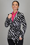 SWEETNESS Kadın Siyah Gri Zebra Desenli Kemerli Astarsız Ceket 
