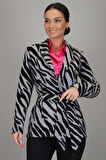 SWEETNESS Kadın Siyah Gri Zebra Desenli Kemerli Astarsız Ceket 