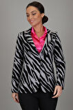 SWEETNESS Kadın Siyah Gri Zebra Desenli Astarsız Tek Düğme Ceket