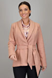 SWEETNESS Kadın Pudra  Buklet Kumaş Kemerli Astarsız Ceket