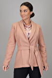 SWEETNESS Kadın Pudra  Buklet Kumaş Kemerli Astarsız Ceket