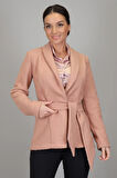 SWEETNESS Kadın Pudra  Buklet Kumaş Kemerli Astarsız Ceket