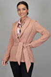 SWEETNESS Kadın Pudra  Buklet Kumaş Kemerli Astarsız Ceket