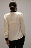 SWEETNESS Kadın Ekru İpek Kumaş Saten Yakalı Uzun Kol Gömlek