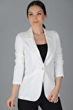 SWEETNESS Kadın Beyaz Tek Düğmeli Astarlı Ceket 