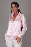 SWEETNESS Kadın Pembe Saten Uzun Kol Abiye Gömlek 