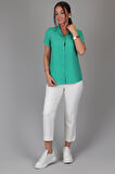 SWEETNESS Kadın Yeşil Kısa Kol Viskon Kumaş Klasik Gömlek 