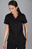 SWEETNESS Kadın Siyah Kısa Kollu Pamuklu Likralı Gömlek 