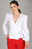 Sweetness Kadın Beyaz Kruvaze Model Likralı Gömlek