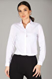 Sweetness Kadın Beyaz Likralı Uzun Kol Pamuklu Klasik Gömlek