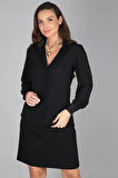 SWEETNESS Kadın Siyah Saten Yakalı Krep Abiye Gömlek