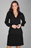 SWEETNESS Kadın Siyah Saten Yakalı Krep Abiye Gömlek
