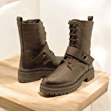 Stone Siyah Deri Kadın Postal