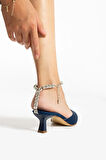 Wanda Lacivert Saten Kristal Taş Detaylı Kadın Topuklu