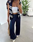 Örme Saten Kemersiz Palazzo Pantolon