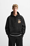 Kapuşonlu Luces Baskılı Oversize Kesim Hoodie