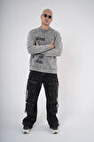 Bisiklet Yaka Yazı Nakışlı Yıkamalı Oversize Kalıp Unisex Sweatshirt