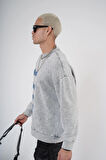 Bisiklet Yaka Yazı Nakışlı Yıkamalı Oversize Kalıp Unisex Sweatshirt