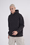 Kapüşonlu Flok Baskılı Kanguru Cepli Unisex Sweatshirt