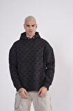 Kapüşonlu Flok Baskılı Kanguru Cepli Unisex Sweatshirt