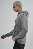 King Brich Yıkamalı Kapüşonlu Yama Detaylı Sweatshirt