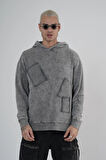 King Brich Yıkamalı Kapüşonlu Yama Detaylı Sweatshirt