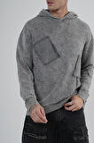 King Brich Yıkamalı Kapüşonlu Yama Detaylı Sweatshirt
