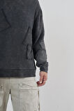 King Brich Yıkamalı Kapüşonlu Yama Detaylı Sweatshirt