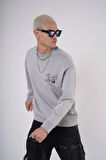 King Brich Bisiklet Yaka Leylek Baskılı Nakış Detaylı Sweatshirt