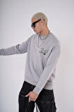 King Brich Bisiklet Yaka Leylek Baskılı Nakış Detaylı Sweatshirt