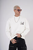 King Brich Bisiklet Yaka Leylek Baskılı Nakış Detaylı Sweatshirt