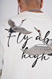 King Brich Bisiklet Yaka Leylek Baskılı Nakış Detaylı Sweatshirt