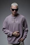 Ribanalı Yaka Reglan Kol Baskılı Oversize Kalıp Sweat