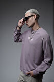 Ribanalı Yaka Reglan Kol Baskılı Oversize Kalıp Sweat
