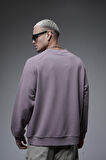 Ribanalı Yaka Reglan Kol Baskılı Oversize Kalıp Sweat