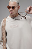 Ribanalı Yaka Reglan Kol Baskılı Oversize Kalıp Sweat