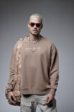 Oversize Kalıp Baskılı Yaka Kol Ribanalı Sweat