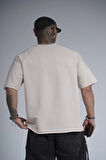 Kabartma Baskılı Garni Detaylı Reglan Kol Oversize Kalıp Unisex Tişört