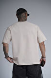 Kabartma Baskılı Garni Detaylı Reglan Kol Oversize Kalıp Unisex Tişört