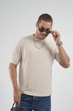 Fitilli Esnek Bisiklet Yaka Erkek Yarım Oversize Kalıp Tişört