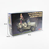 Hasegawa SP483 52283 1/24 Ölçek, 1/4 ton 4x4 Utility Truck (Cal. 50 M2 Machine Gun) w/Blond Girl's Figure, Plastik Model Kiti