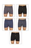Erkek 5'li Paket Havlu Bel Pamuklu Düğmeli Desenli Boxer | 11112