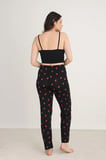 Kadın Çilek Desenli İp Askılı Sabahlıklı 3'lü Pijama Takım | Siyah 80710-889