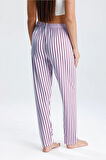 Kadın Dikey Çizgili Uzun Pijama Pantolon | Mor
