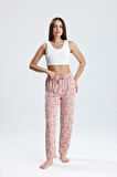 Kadın Çiçek Desenli Uzun Pijama Pantolon  | Pembe