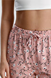 Kadın Çiçek Desenli Uzun Pijama Pantolon  | Pembe