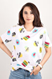 Kadın Baskılı Bisiklet Yaka Oversize T-shirt