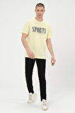 Erkek Sarı Basic T-shirt Baskılı Slim Fit %100 Pamuk Tişört