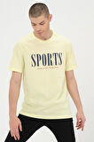 Erkek Sarı Basic T-shirt Baskılı Slim Fit %100 Pamuk Tişört
